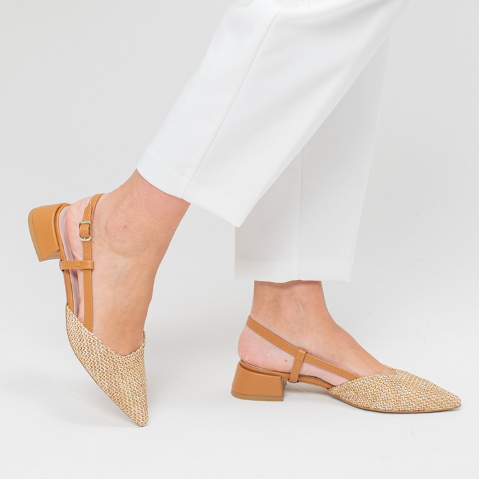 Francy Ballerina Slingback Tan Raffia