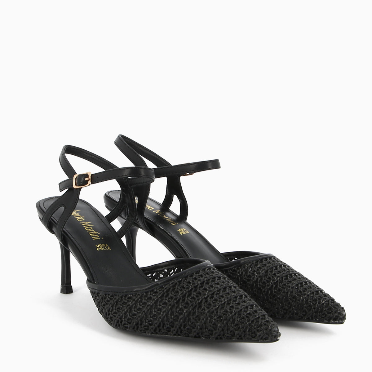 Slingback Oriana Rafia Intrecciata Nero | Roberta Martini