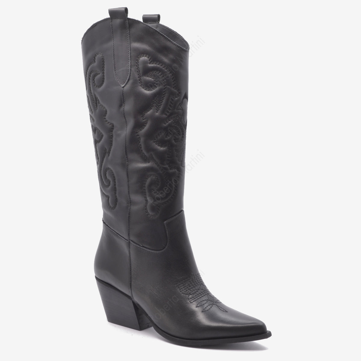 Shania Black Leather Texan Boot