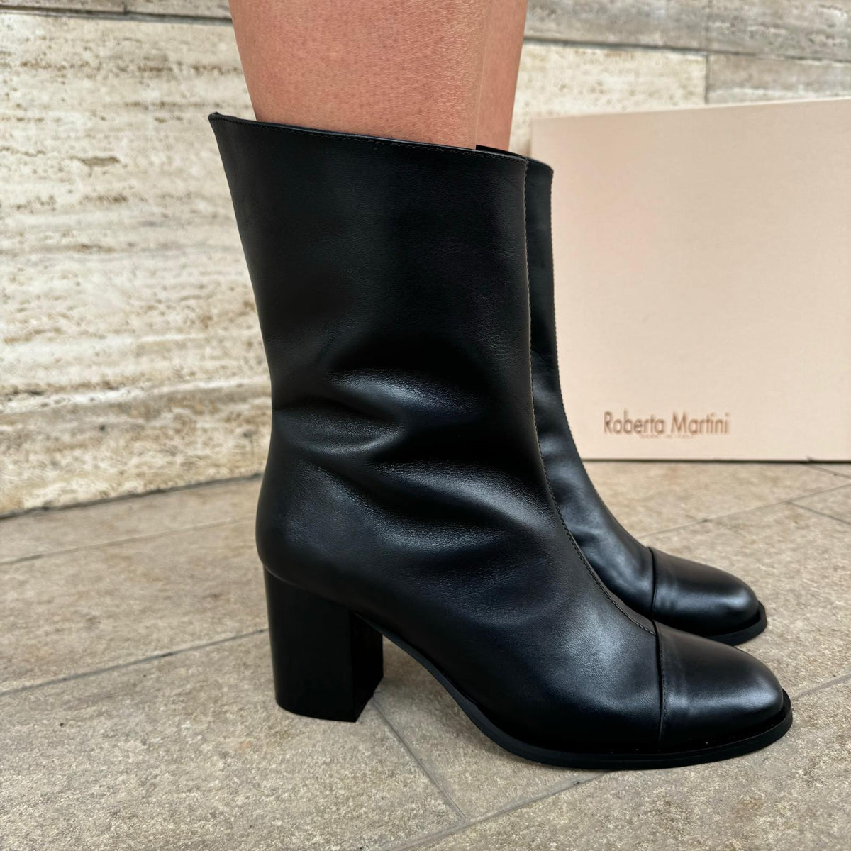 Sheila Black Leather Ankle Boot
