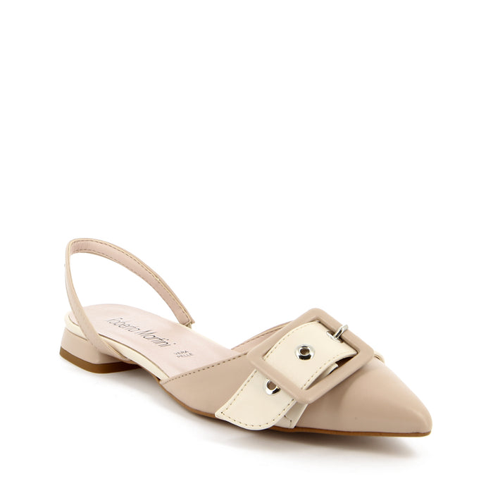 Ballerina Ada Décolleté con Cinturino Panna - Beige