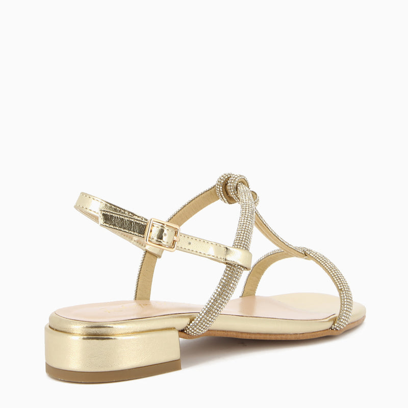 Ivana Gold Sandal with Rhinestone Straps