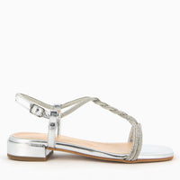 Maddy Silver Sandal with Rhinestone Straps