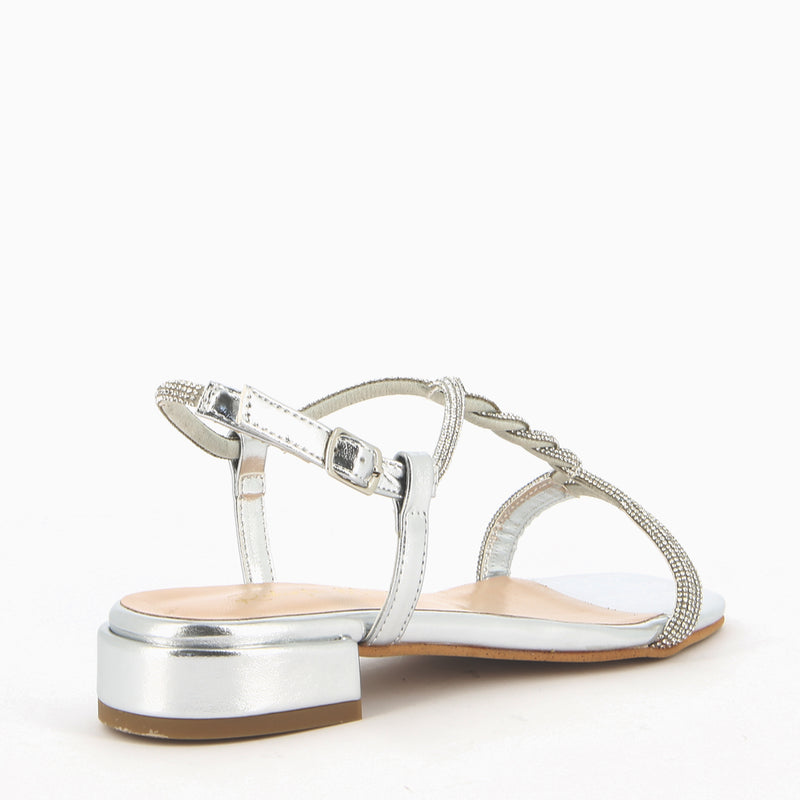 Maddy Silver Sandal with Rhinestone Straps