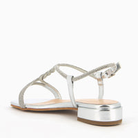 Maddy Silver Sandal with Rhinestone Straps