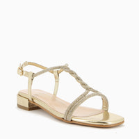 Maddy Gold Sandal with Rhinestone Straps