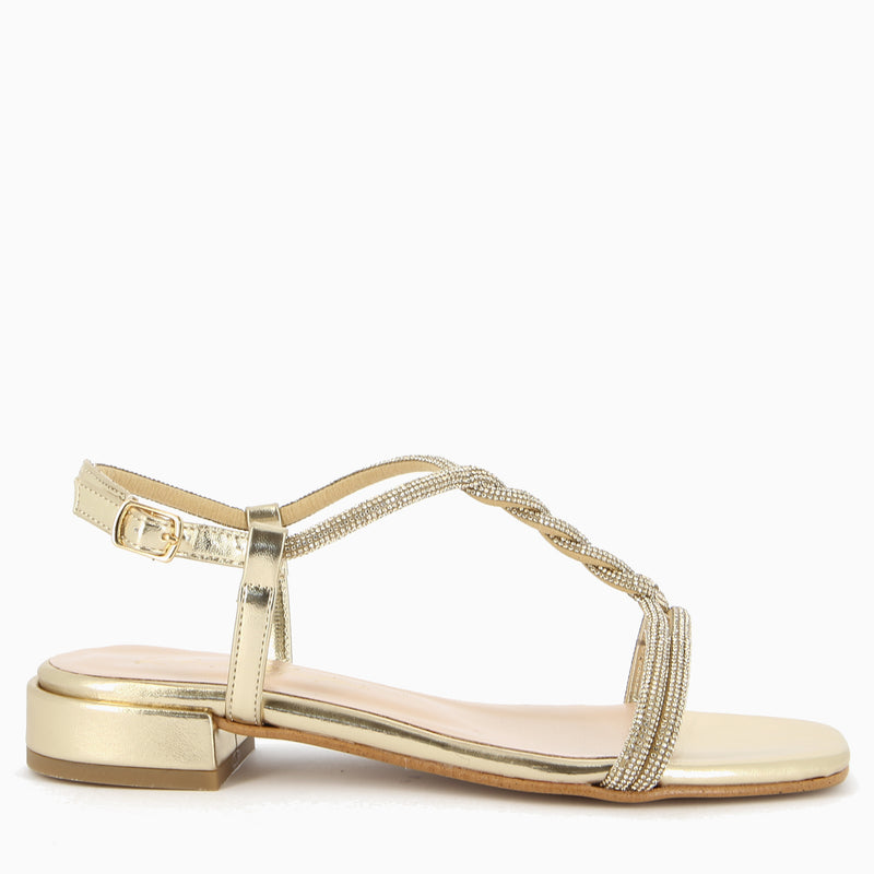 Maddy Gold Sandal with Rhinestone Straps
