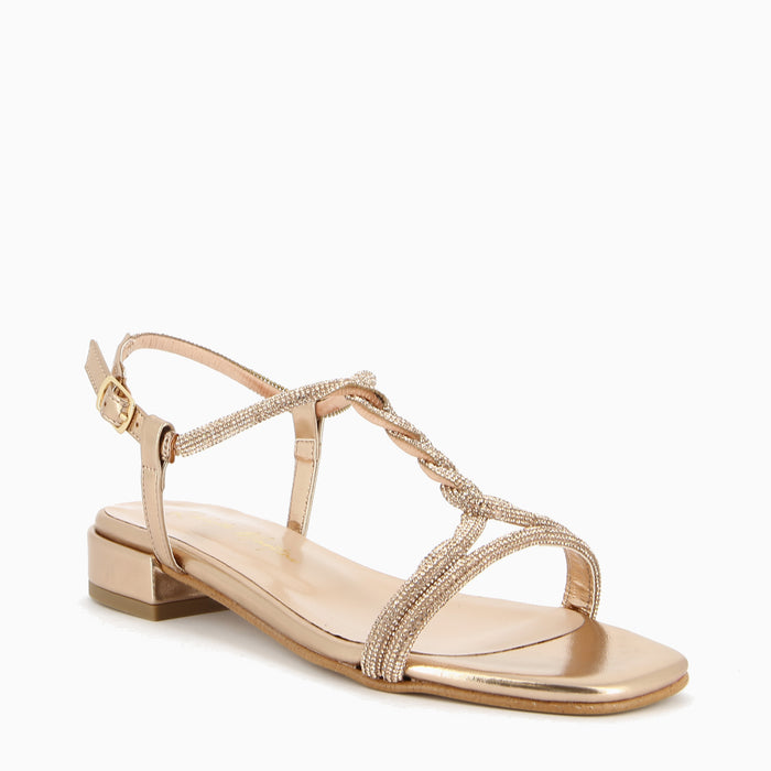 Maddy Rose Gold Sandal with Rhinestone Straps