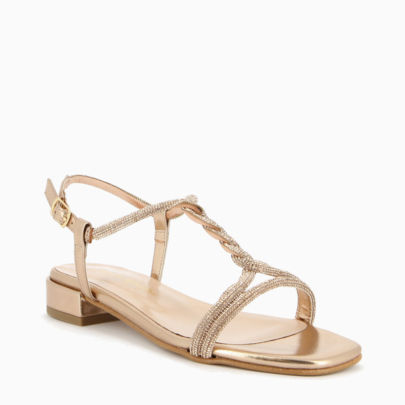 Maddy Rose Gold Sandal with Rhinestone Straps