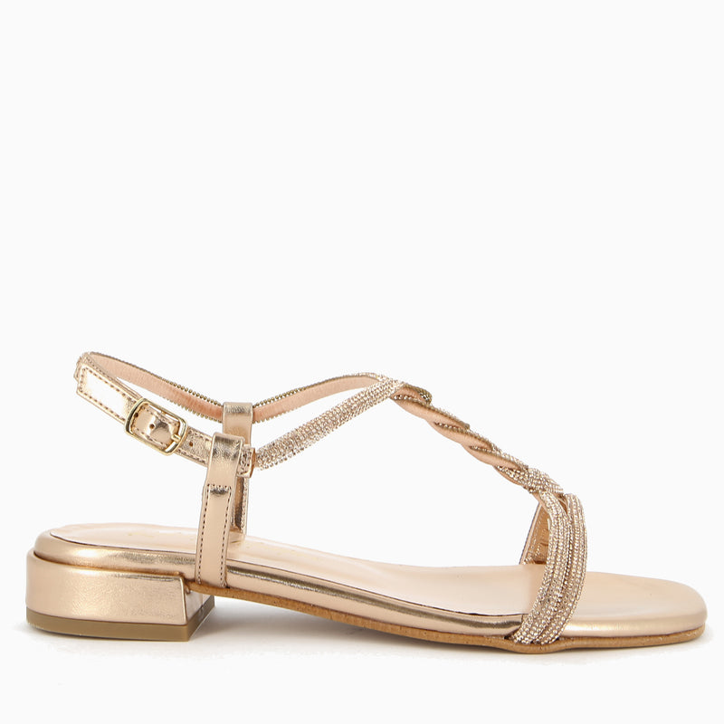 Maddy Rose Gold Sandal with Rhinestone Straps
