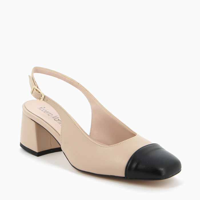 Décolleté Slingback Chiara con Cinturino Beige-Nero